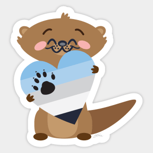 Otter with Otter Pride Flag heart Sticker